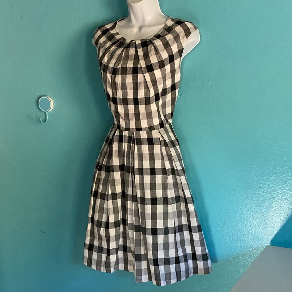 MysticWomens Size S Cotton Linen Fit & Flare Plaid Dress Graduation Summer Party